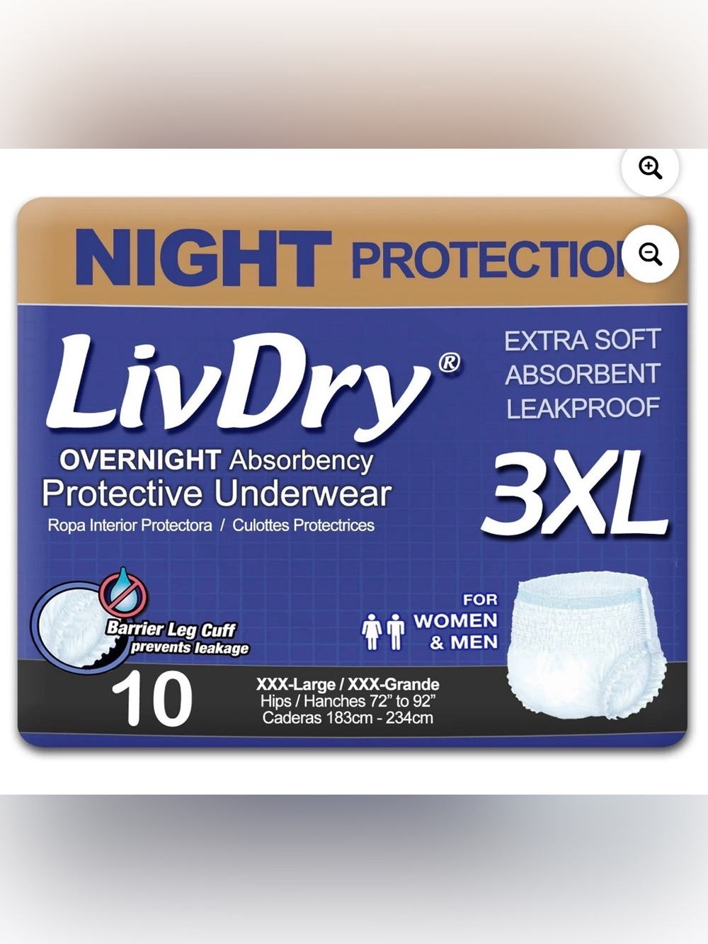 LivDry Adult XXXL Protective Underwear, Adult Diapers, Leak Proof-  10 count